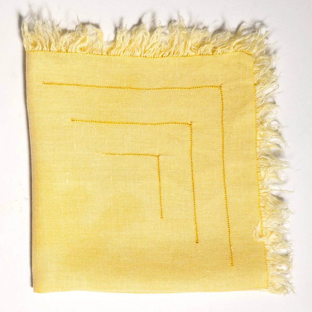 Vintage Yellow Pastel Woven Cotton Napkin with Fringed Edges, Retro Table Cover, Single