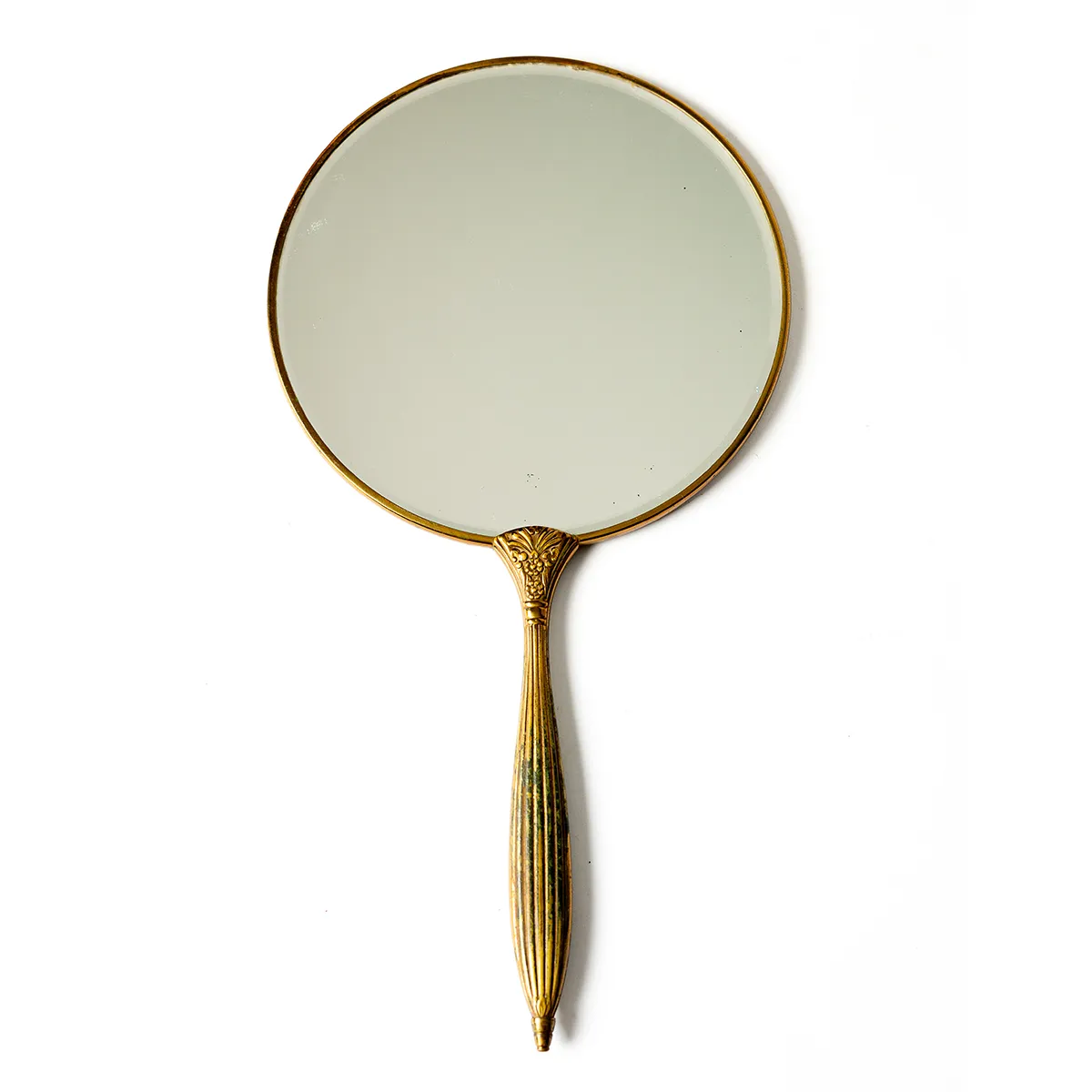 Vintage Vanity Hand Mirror Brass Handle 