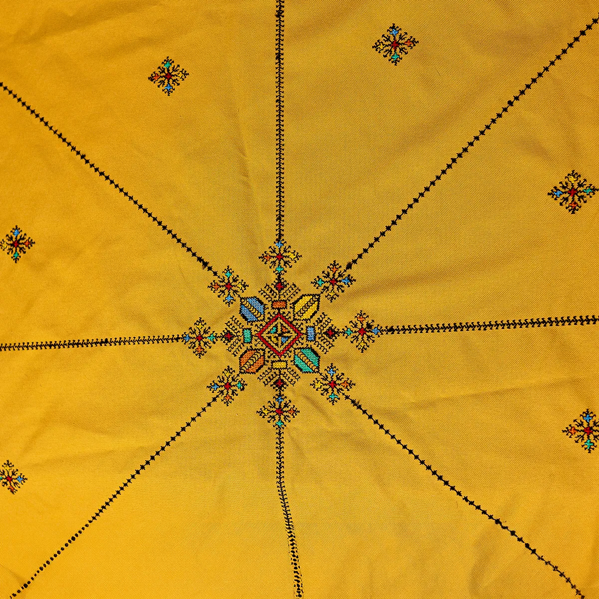 Moroccan yellow Hand Embroidered Table cloth,  round