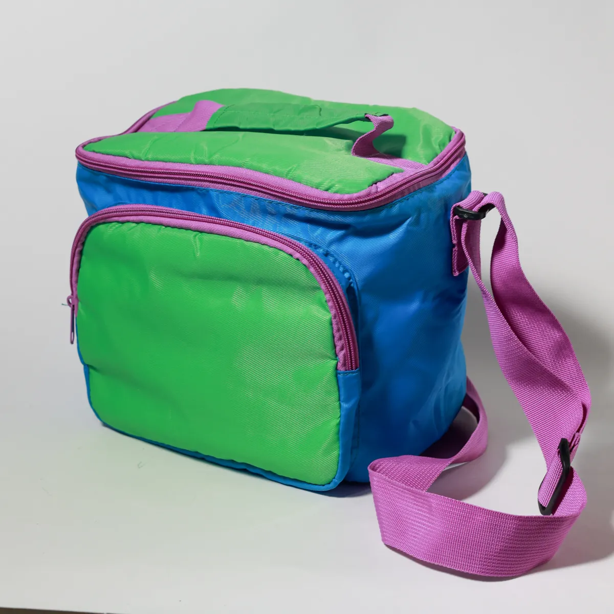 Retro 80s Neon Colorblock Insulated Nylon Cooler Bag