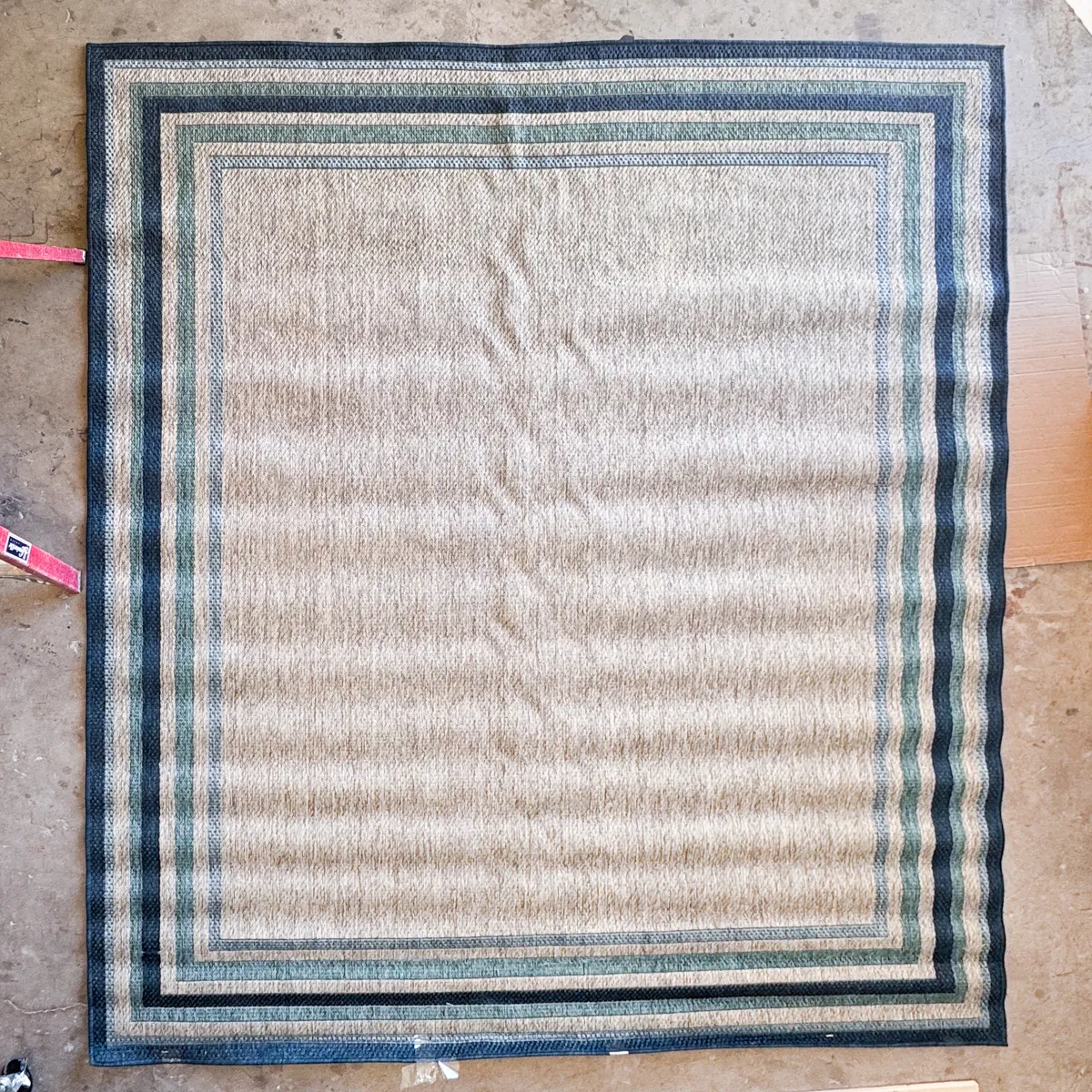 Neutral Flat Weave Blue Border Area Rug Natural Tones Outdoor