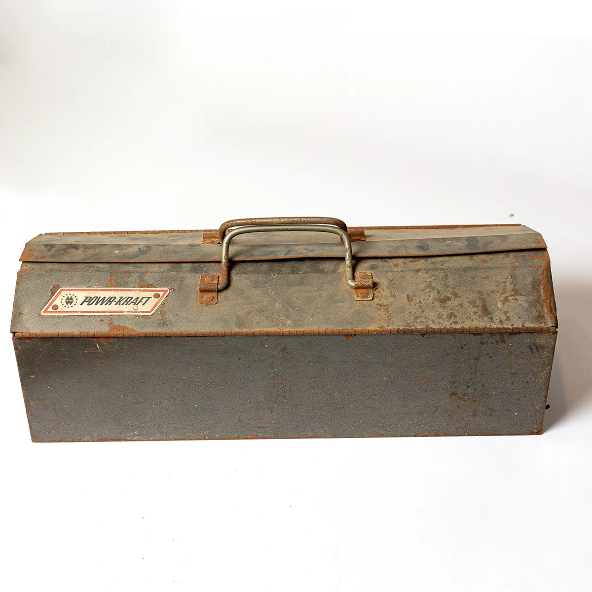 Garage, Vintage worn, used, aged, rusty toolbox, Hand Held, Hand Prop, Rustic