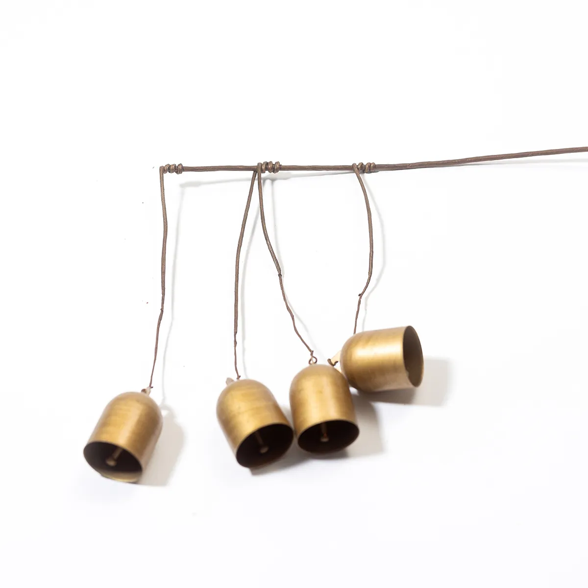 Rudimentary Brass bells x4 on a stick - bells 1.5" x 12" stick