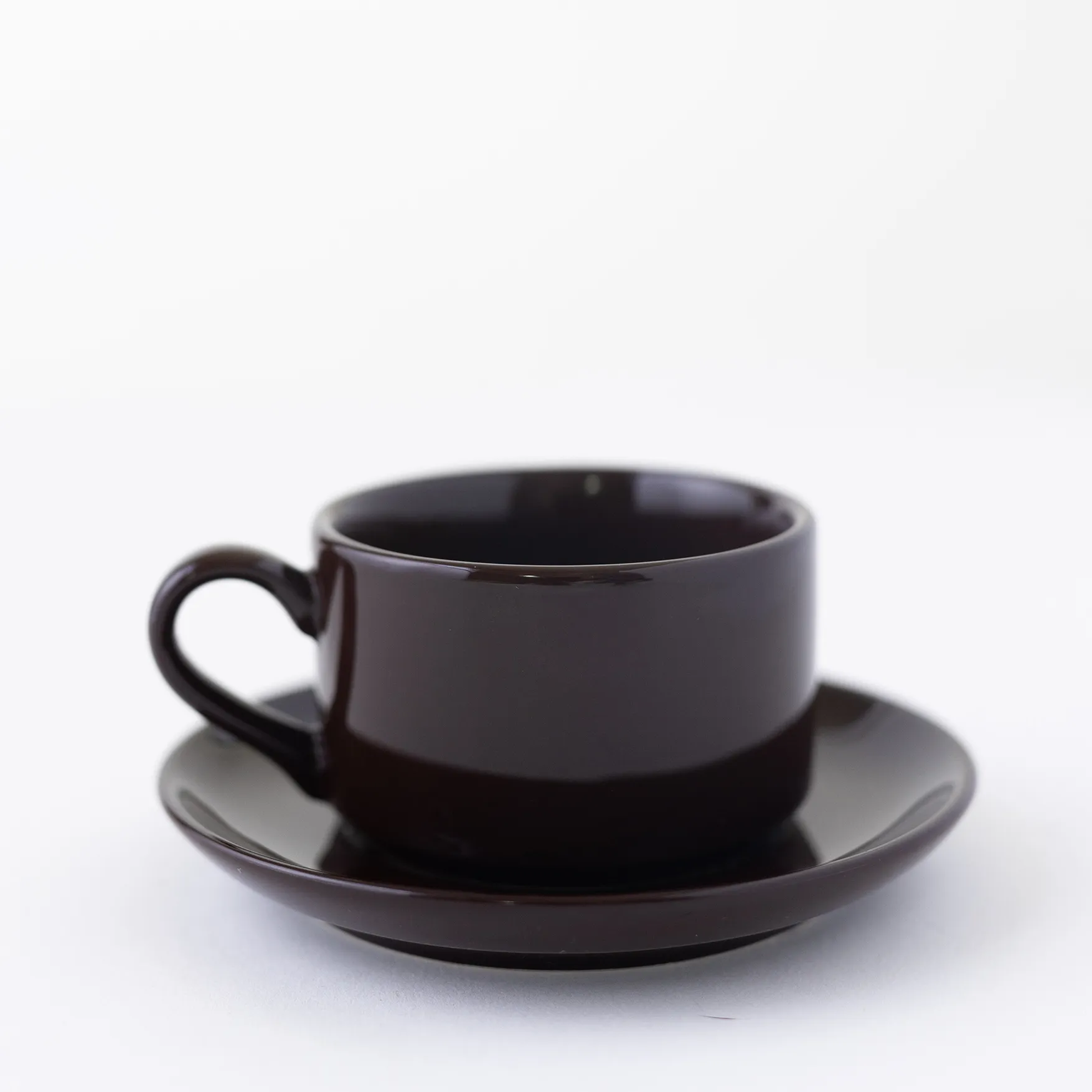 Short Brown Cup and Saucer - 2" x 3.25_ 5.25"
