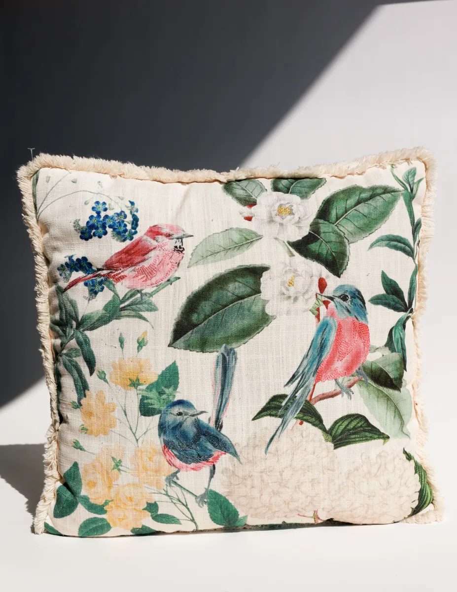 Decorative Embroidered Bird Floral, Garden Throw Pillow