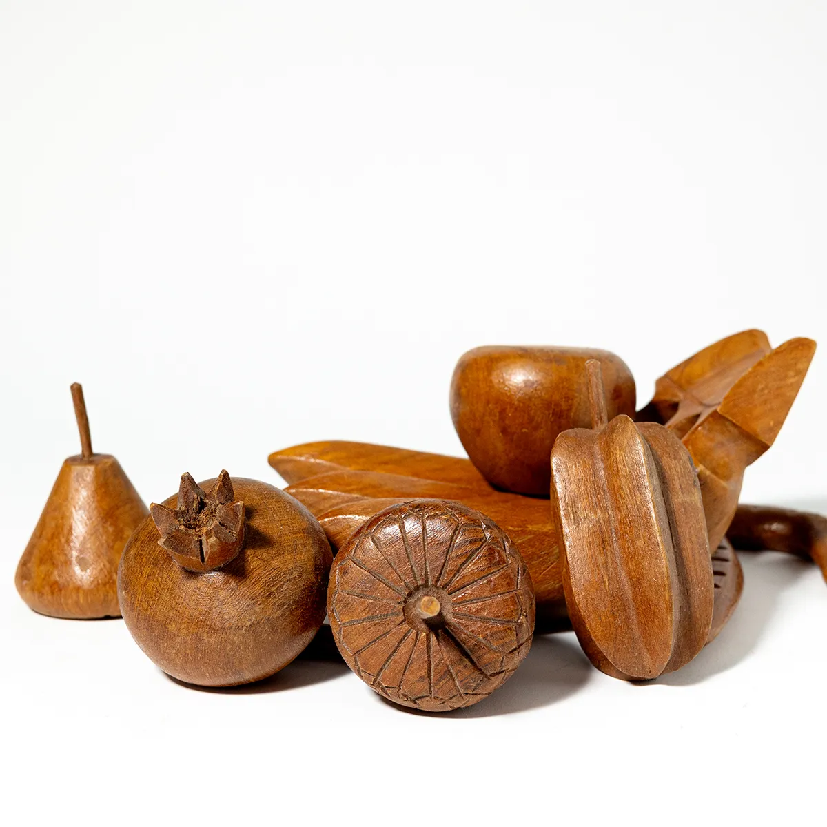 Vintage Mid Century Modern Teak Wooden Fruit Faux Fake Display Lot Farmhouse Prop MCM