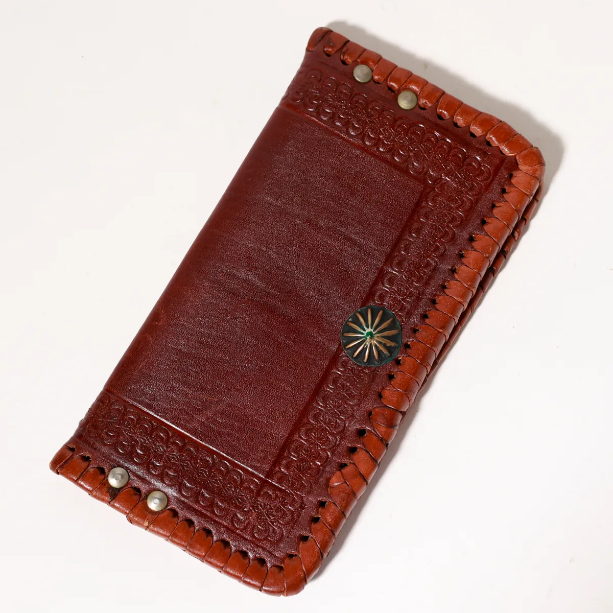 Vintage Western Tooled Leather Concho Bifold Wallet