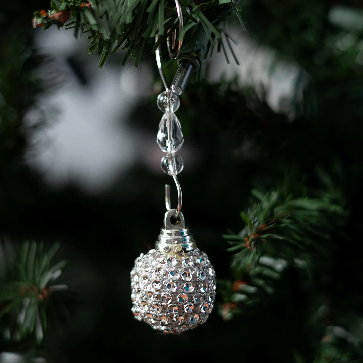 Small Silver Plastic Christmas Tree Ornament with plastic rhinestones (9)