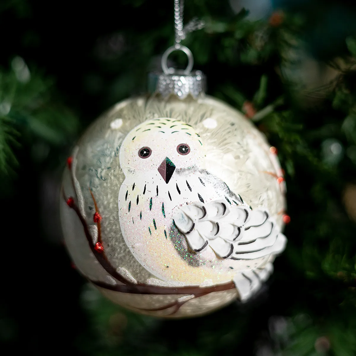 3D Christmas Bulb Ornament with Owl painted on it
