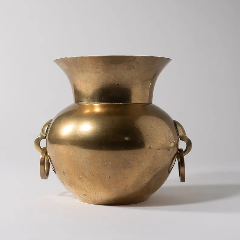 Vintage 1970s Solid Brass Patina Spittoon Cuspidor, Flower Vase - 7" x 7"