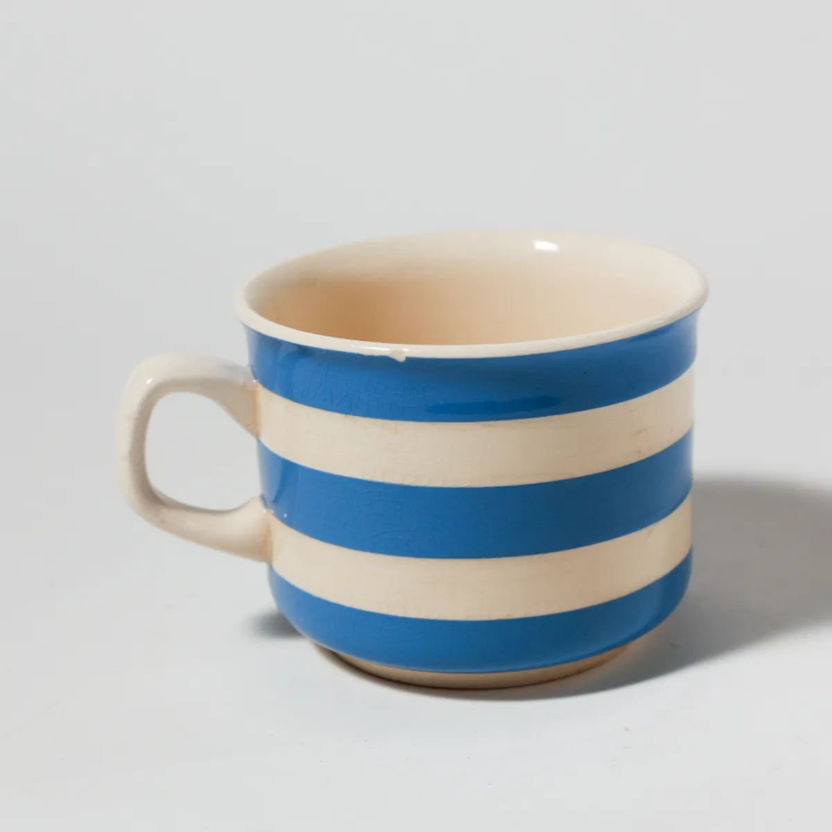 Vintage Cream Ceramic Coffee Mug Cup Blue Stripes British Tea Cup