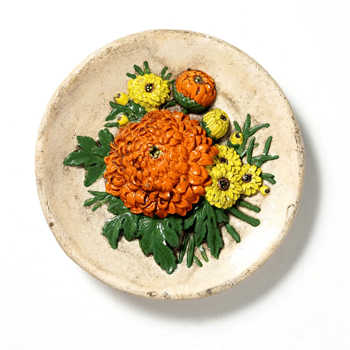 Vintage Bossons chalkware wall plate in 3D Floral spray pattern 