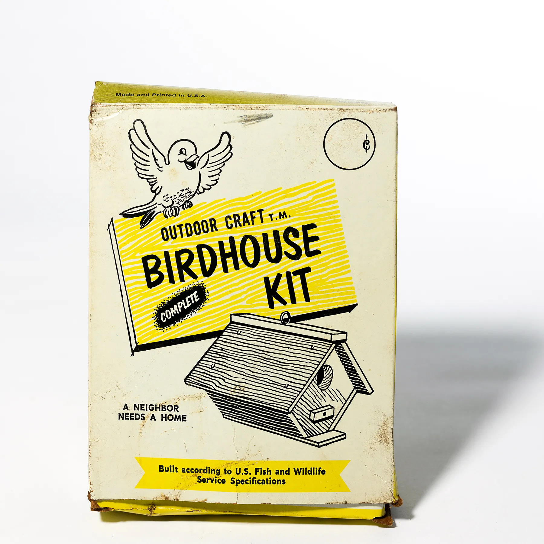 Vintage Childrens Bird House Craft Kit, Unused, yellow,  Box Exterior - 
