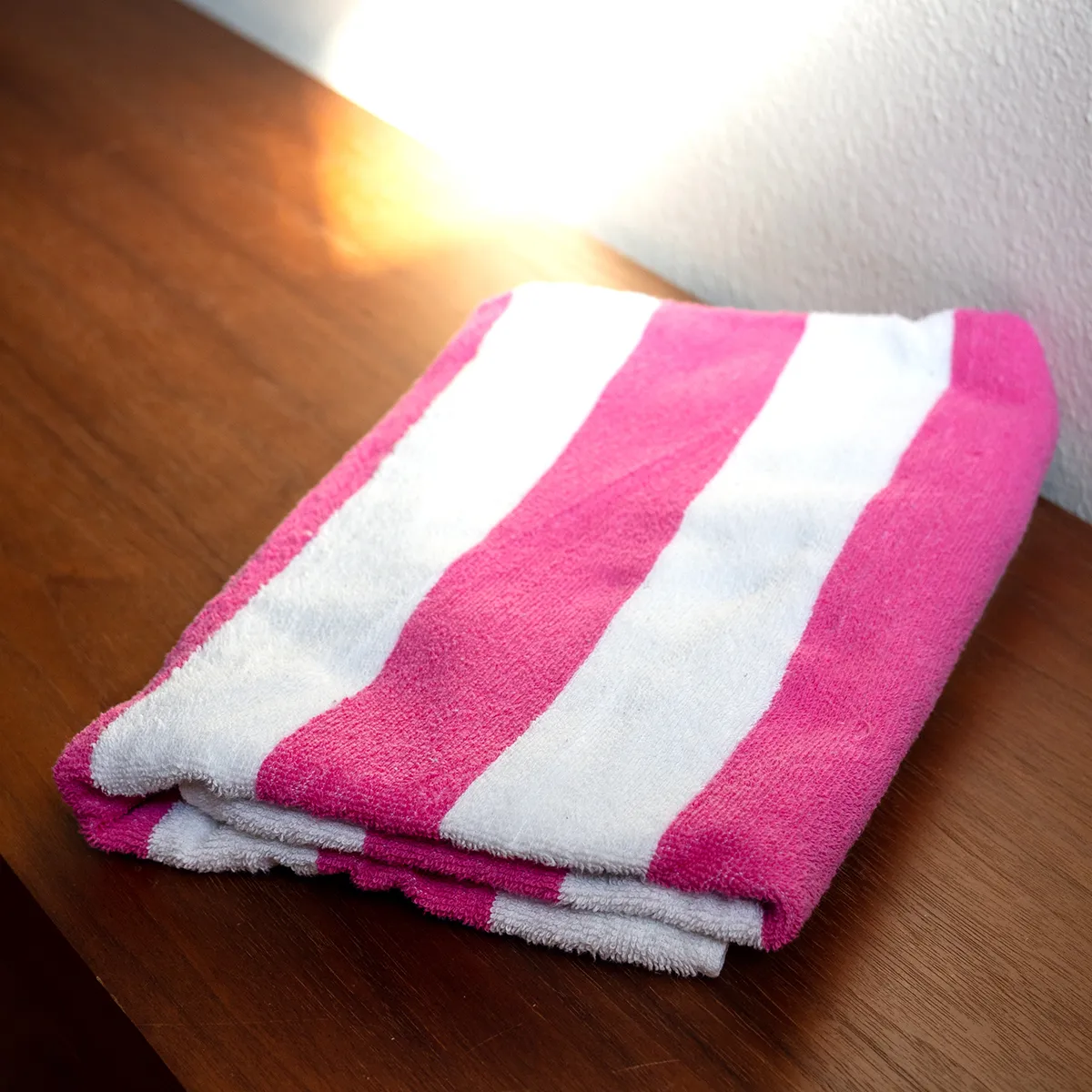 Pink and White Striped Beack Towel