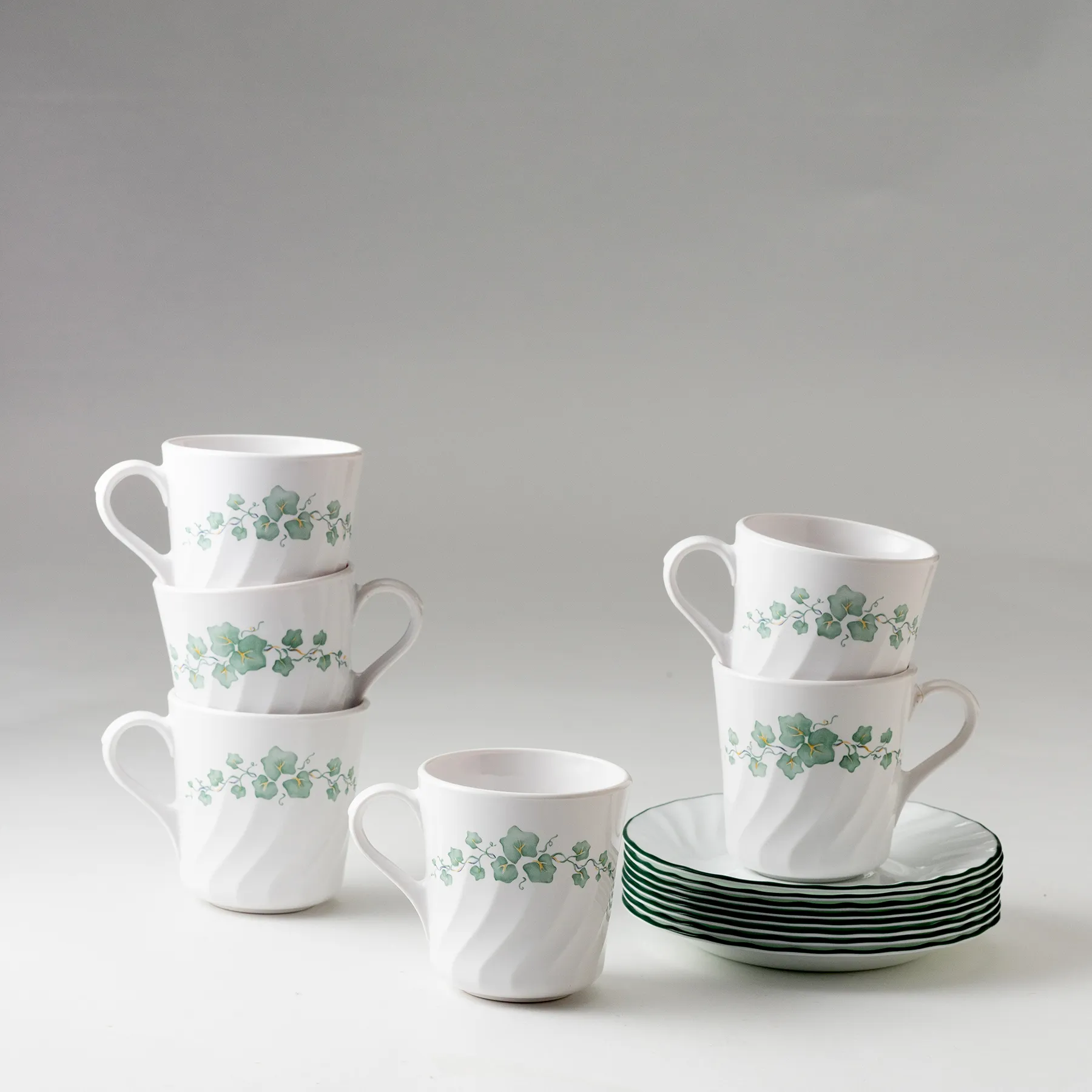 Vintage Corningware, Corelle Green Ivy Cup and Saucer Sets