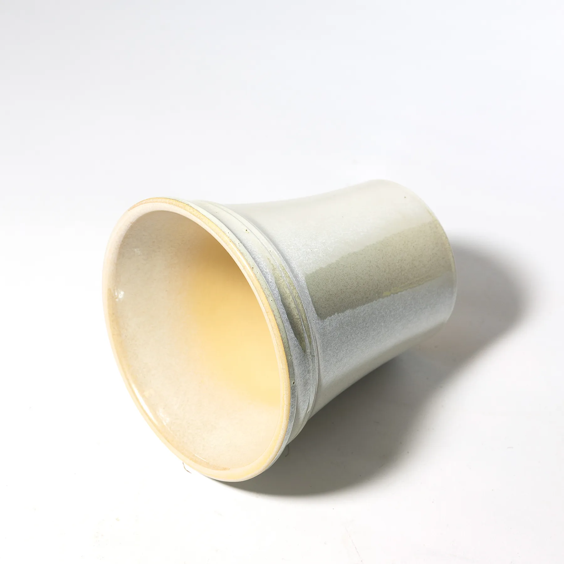 Cone Glazed Flower Pot, Off White, glazed shiny, Tall - 10" x 6.75"