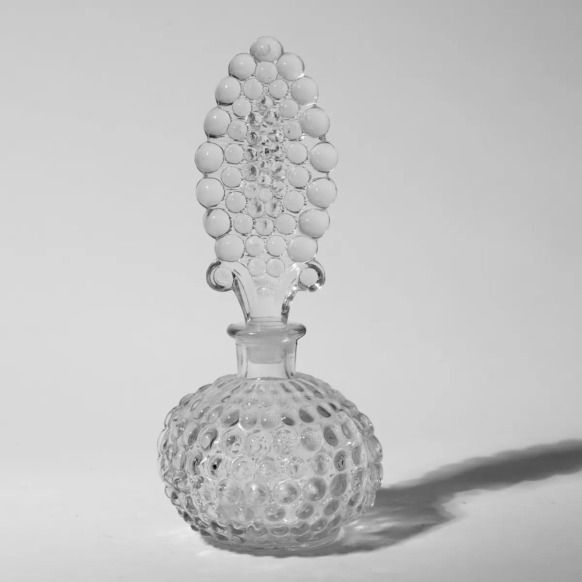Vintage Hobnail Glass Perfume Bottles Grape Stopper Pair