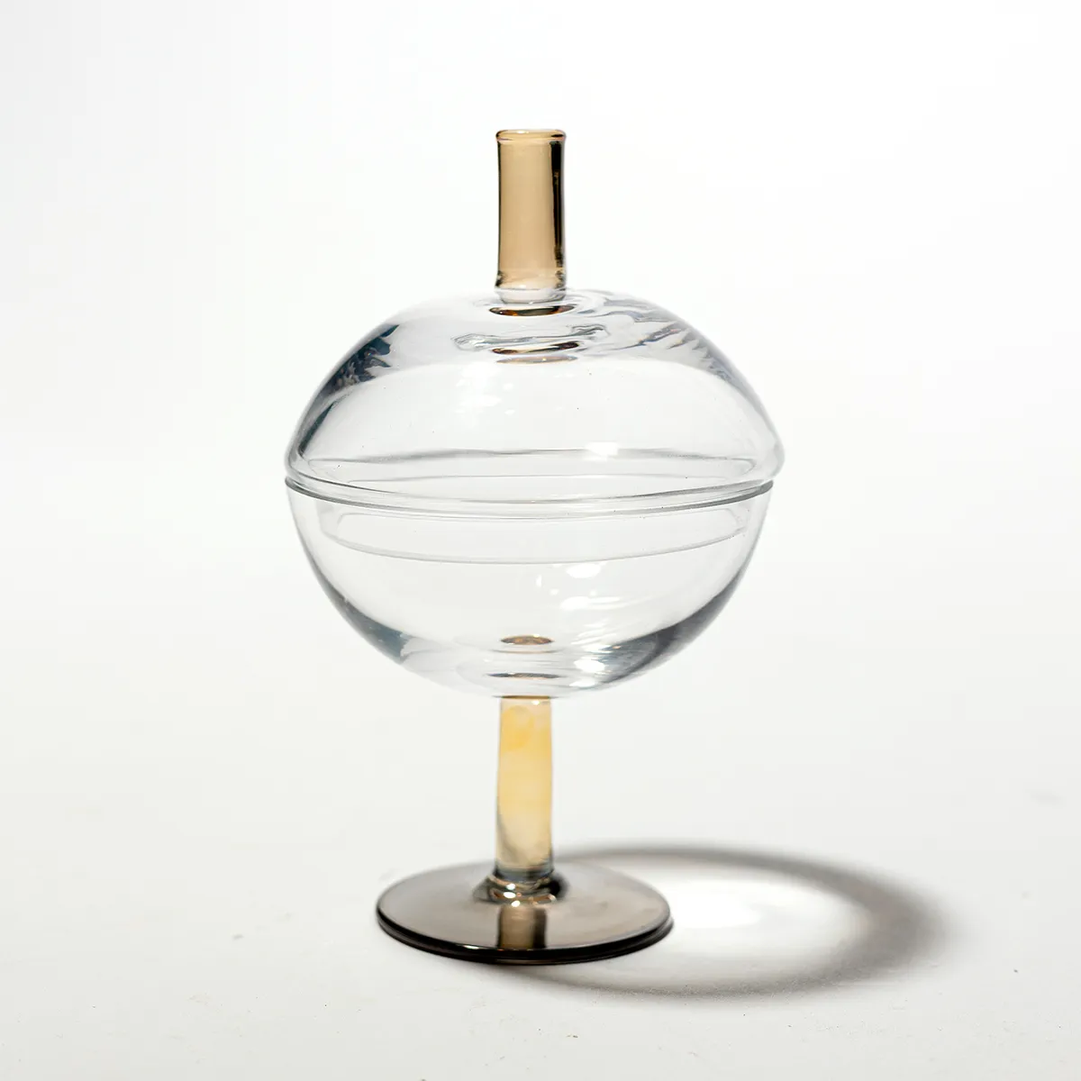 Small Stemmed Round Clear Glass Candy Dish with gold glass handled lid Gianna Glass Dish with Lid 