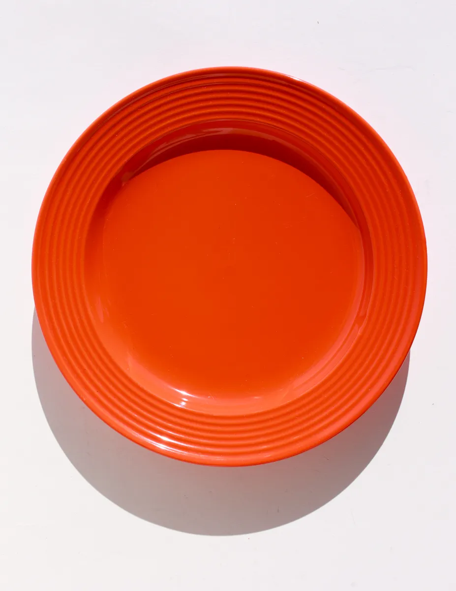Hazard Santa Fe Orange Salad Plate with wide raised striped rim