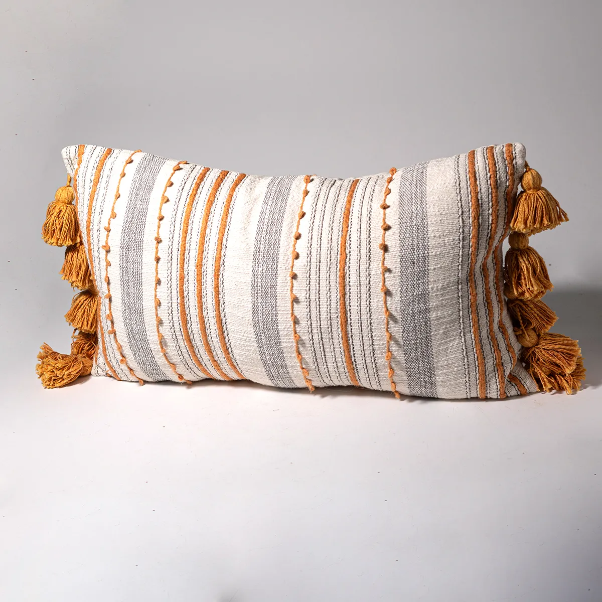 Pillow: Cream with Black and Orange Striped embellishment