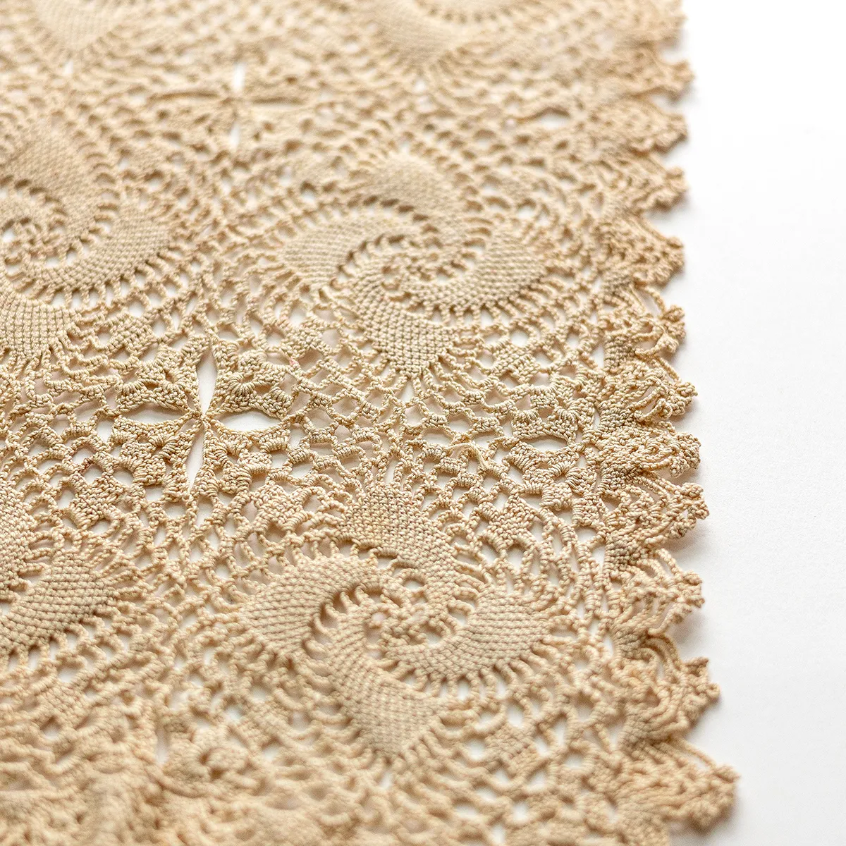 Vintage Handmade Lace Cream Ecru colored Rectangle 
