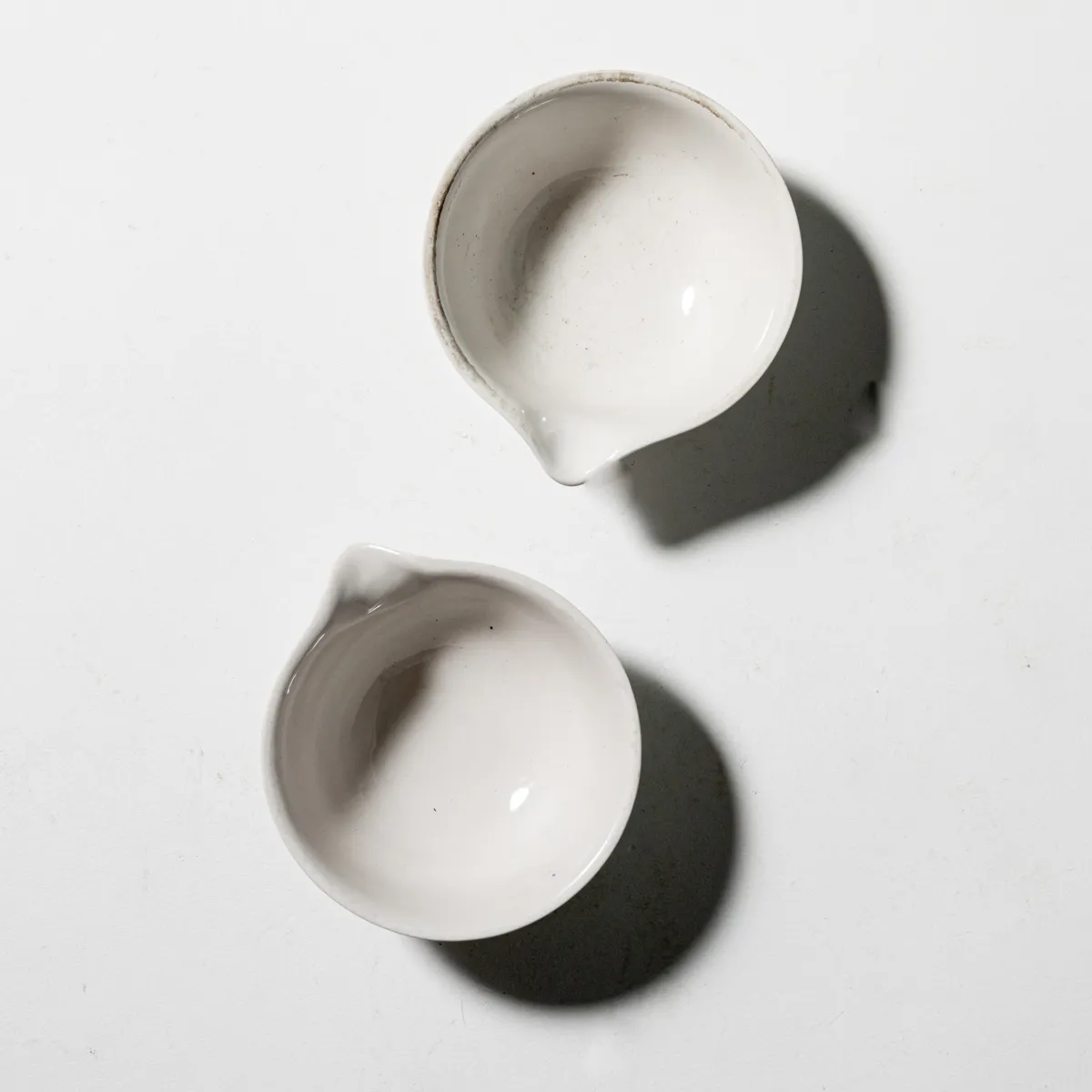 Small White Porcelain Mortar Pinch Bowl with a spout. Apothecary