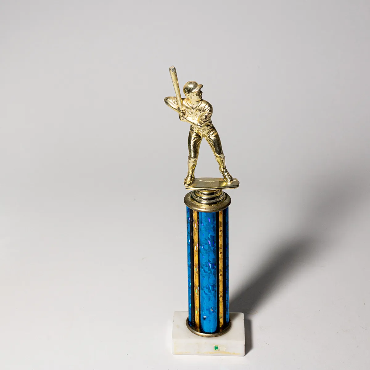 Vintage White Marble Blue and Gold Baseball Trophy