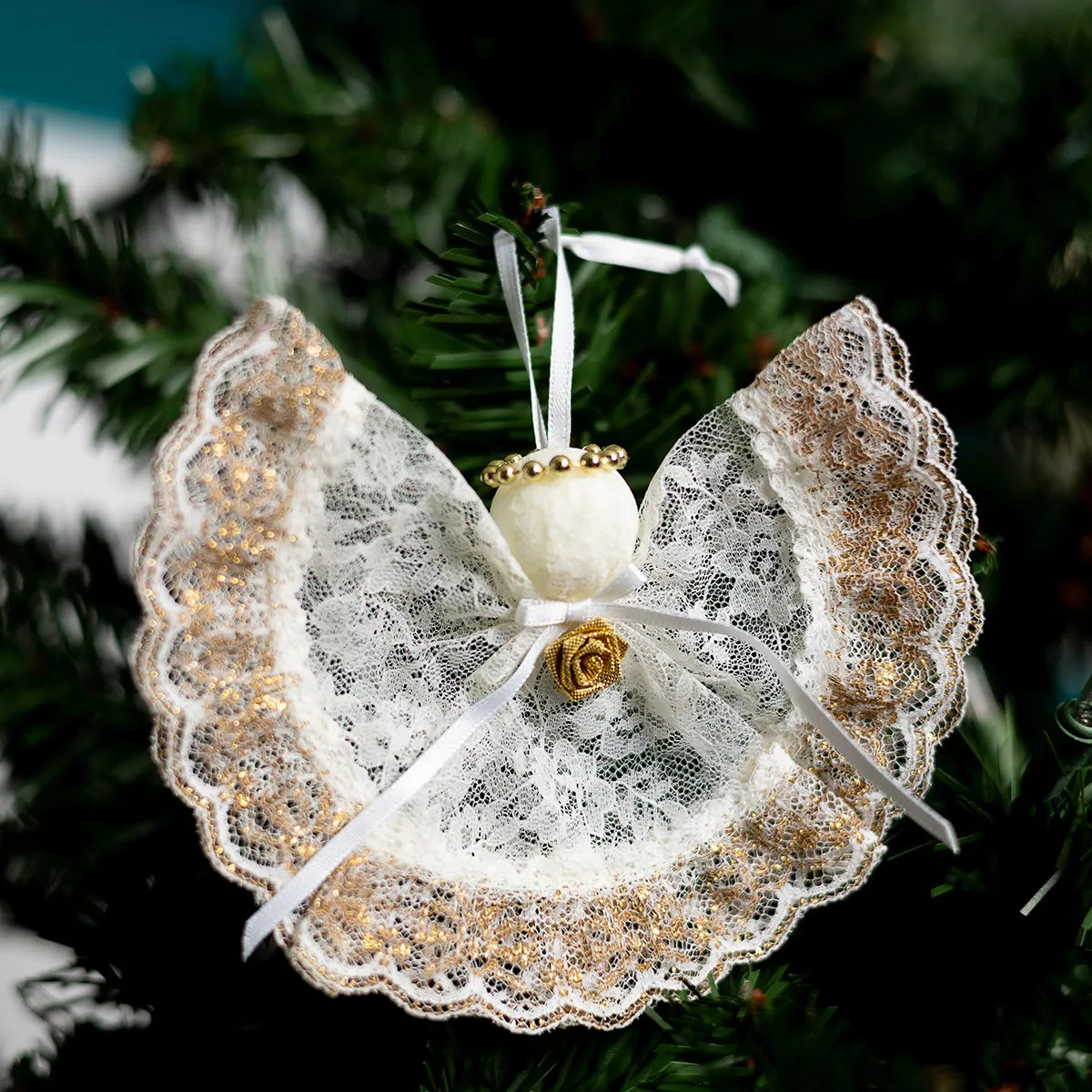 White Handmade Lacy Christmas Snow angel