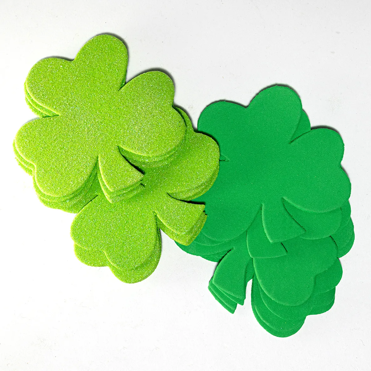 Shiny Light Green and Dark Green Paper Cut outs Good Luck Shamrocks, St Patricks Day