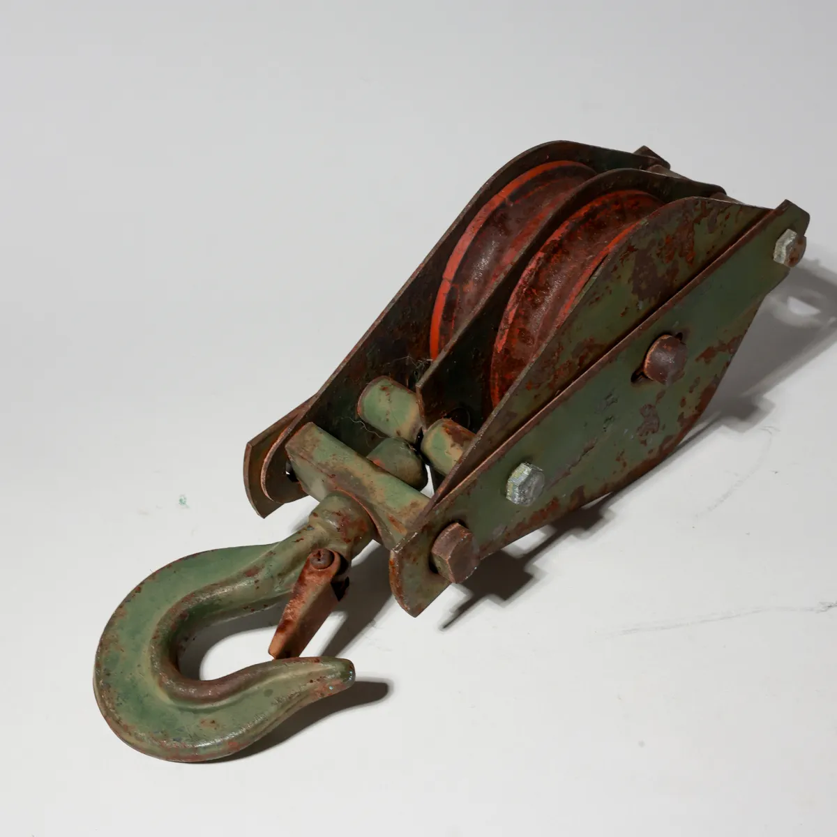 Vintage Industrial Double Sheave Block Tackle Pulley, Machine, Garage