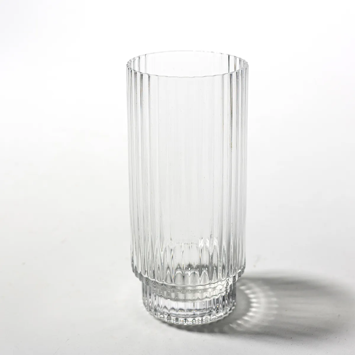 Tall Clear Ribbed Tumbler glass High ball, Drinking Glass, Water Glass
