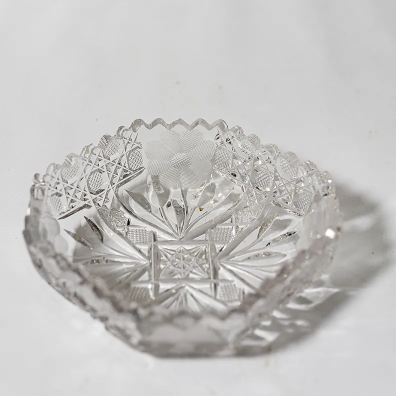 Vintage Crystal Dish Ashtray - 4.75" x 5.25" x 1.5"