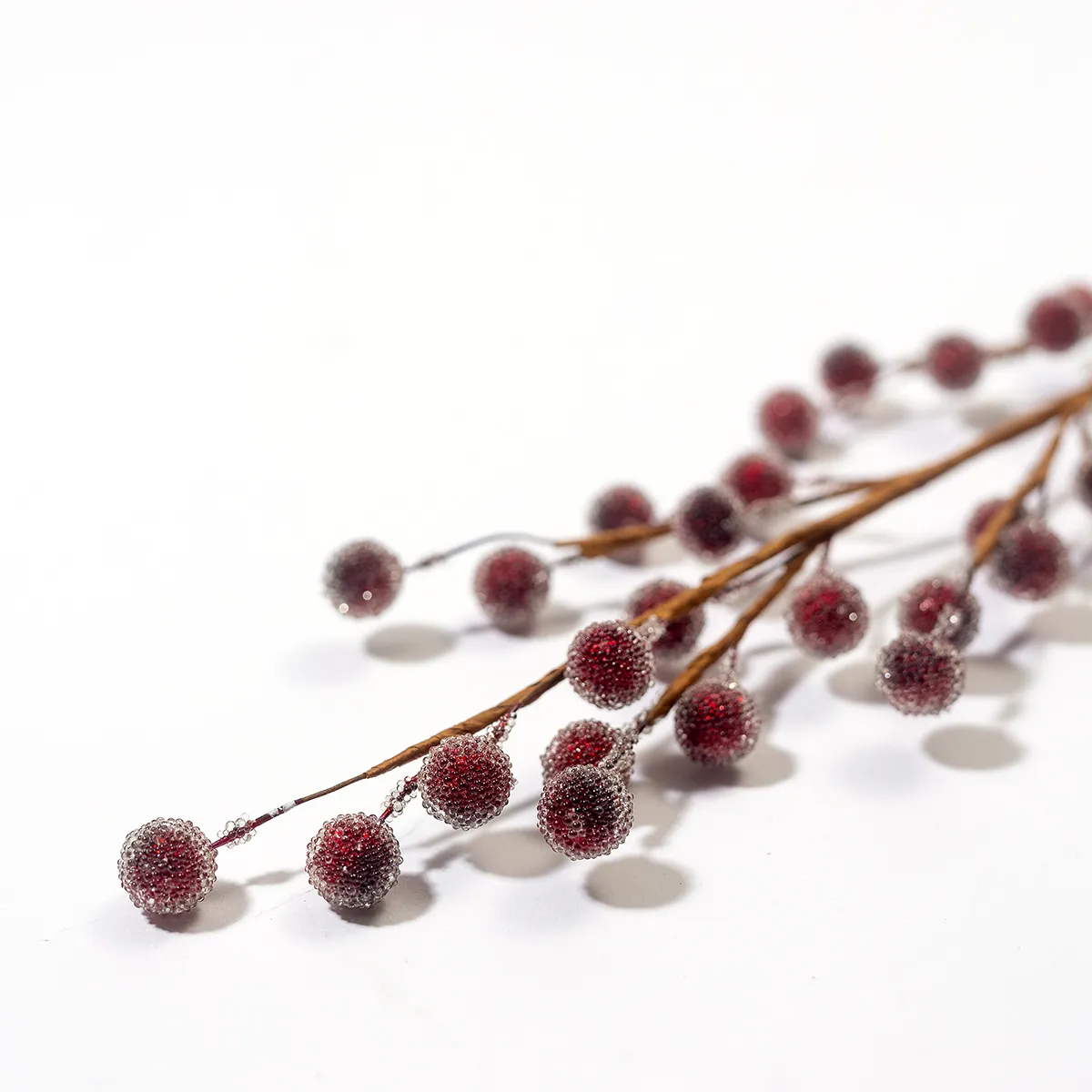 Artificial Ice frosted red ball Holly Stems - 18" x 4"