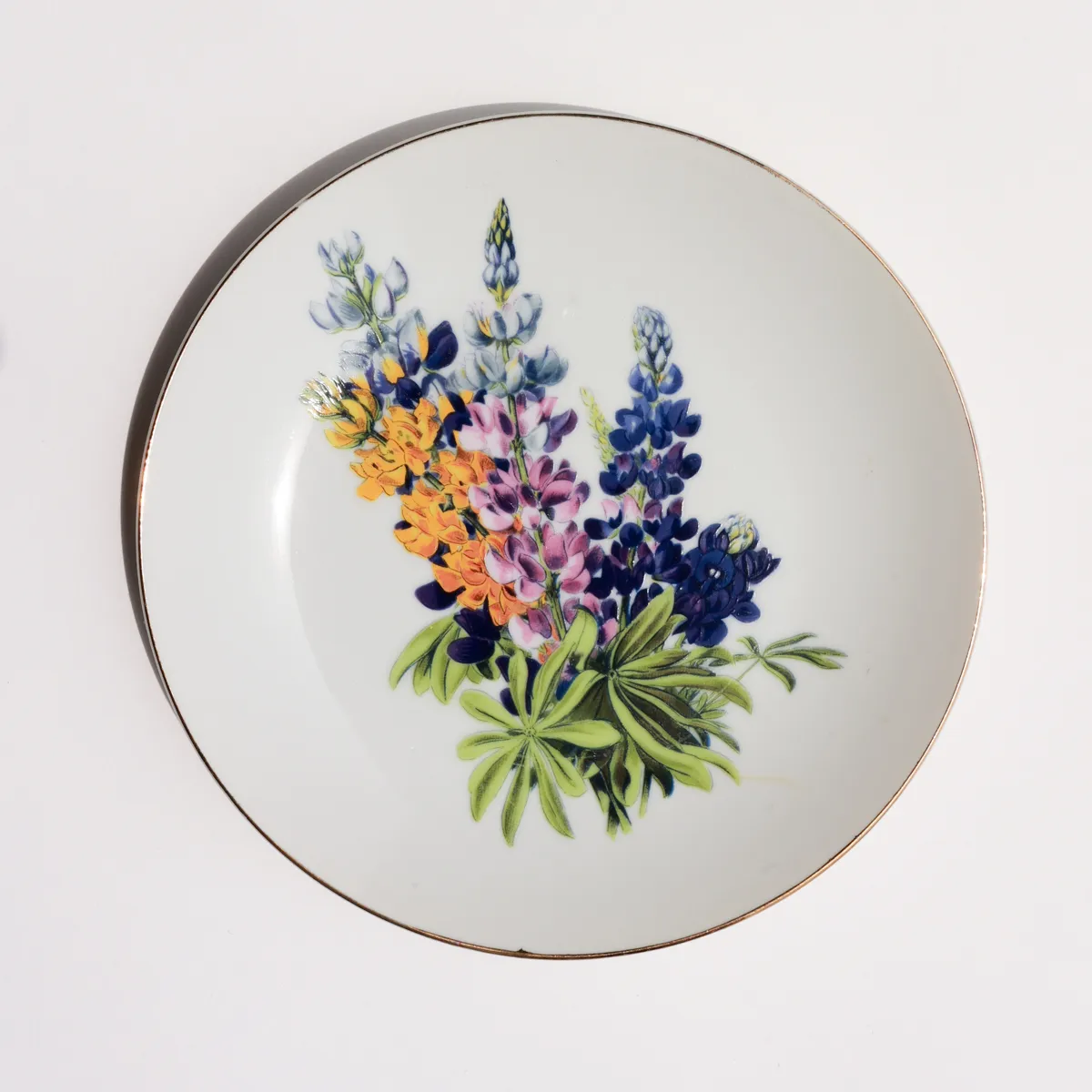 Vintage Porcelain Lupin Botanical Bluebonnets Floral Decorative Plate