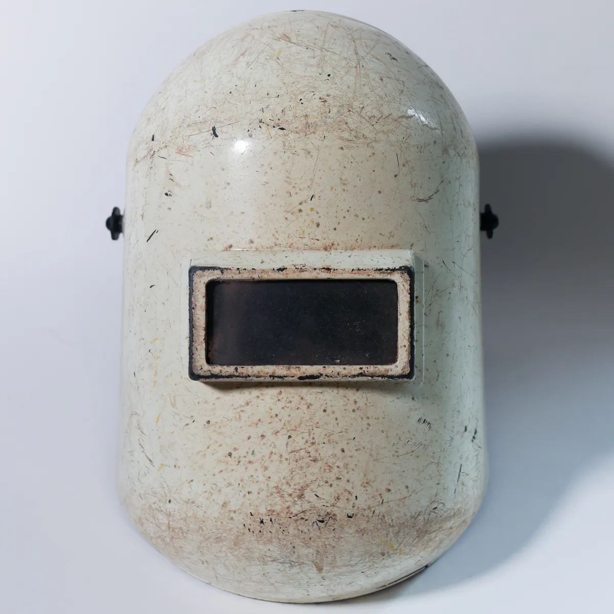 Vintage Fiberglass Industrial Welding Helmet Worn White
