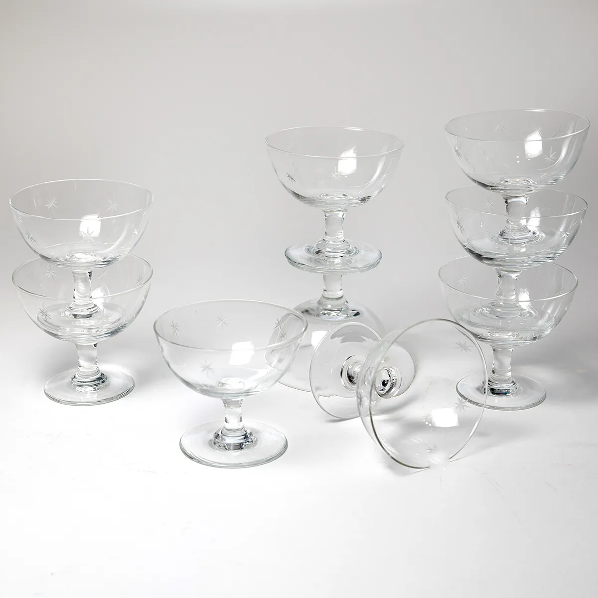 Star Dust Quartzex Crystal Stemmed Dessert Glass, Sherbet Glass with etched stars