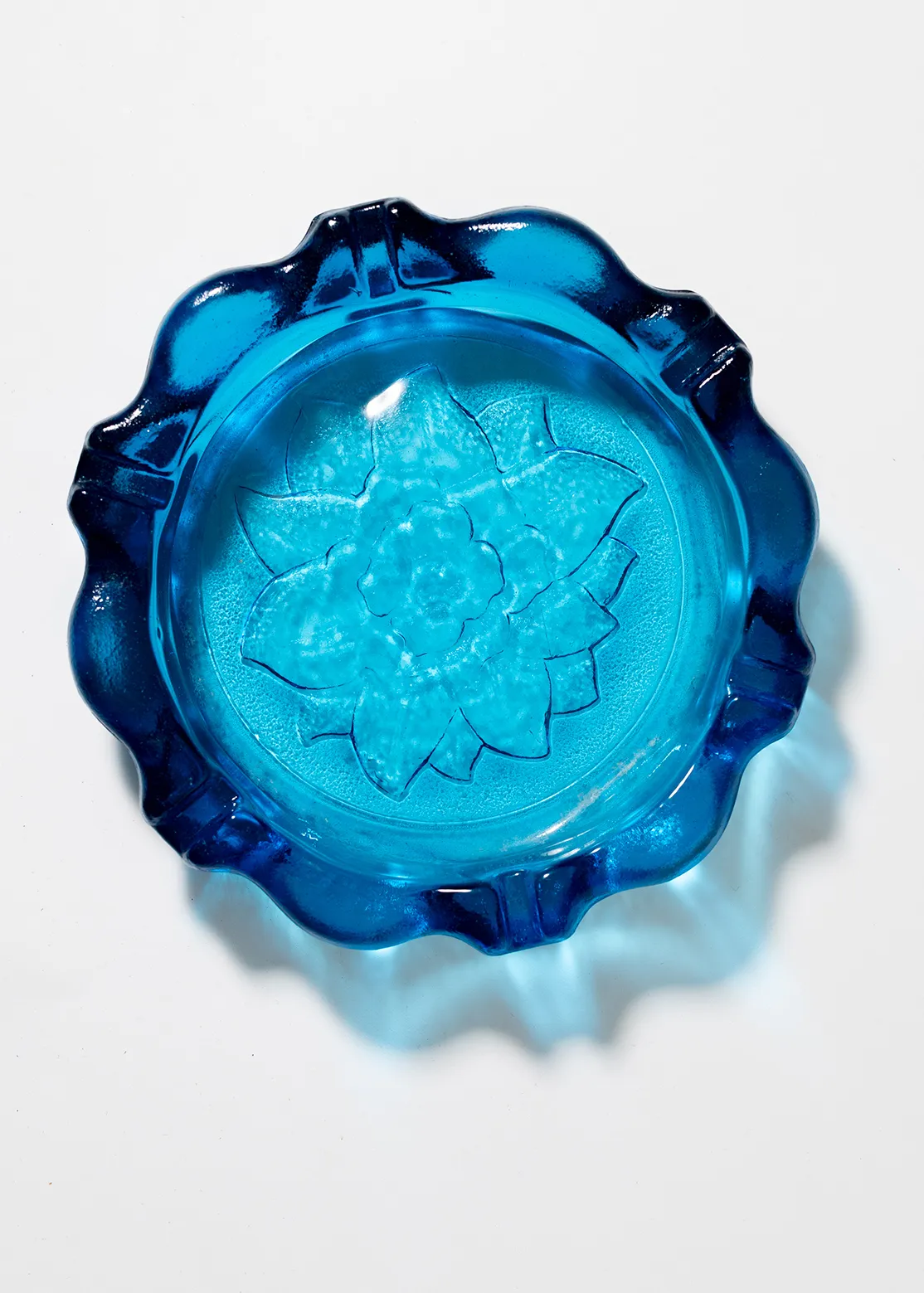 Gigantic Blue Ashtray With a Flower imprint in the middle
