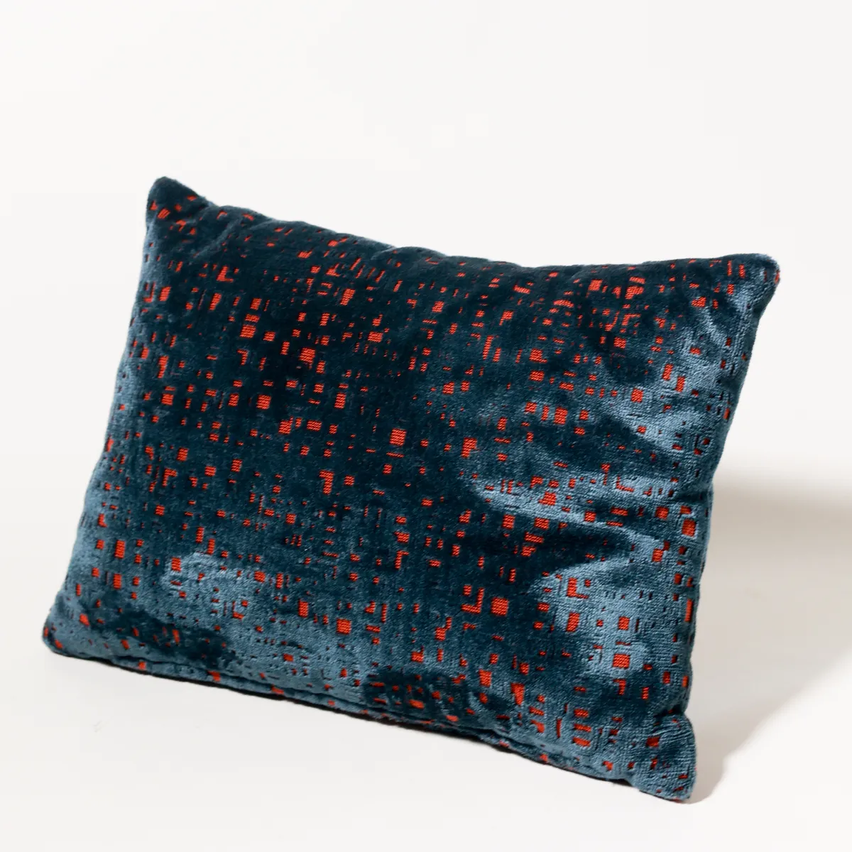 Cut Velvet Lumbar Pillow Blue Red Geometric Short