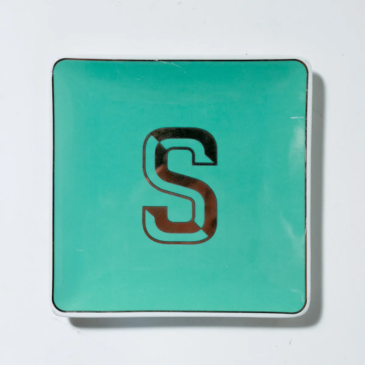 Turquoise Enamel Monogram S Catchall Dish