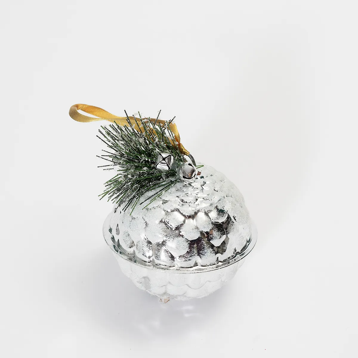 Frosted Silver Ball with Greenery Christmas Ornament - 3.5