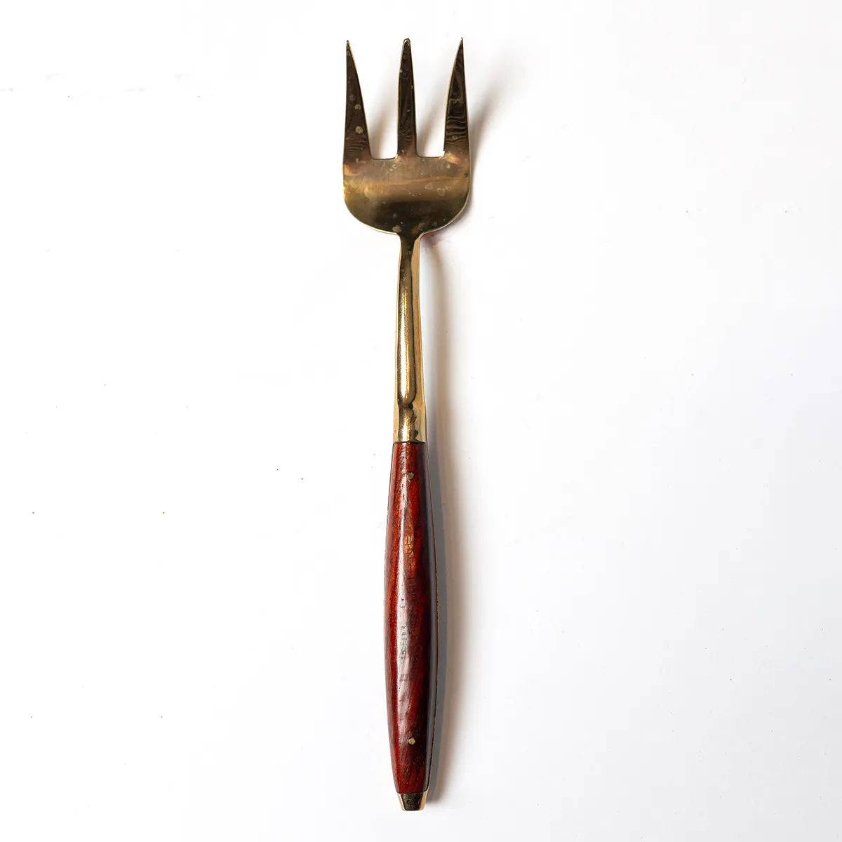 Mid Century MCM Thai Bronze and Teak Silverware Serving Fork