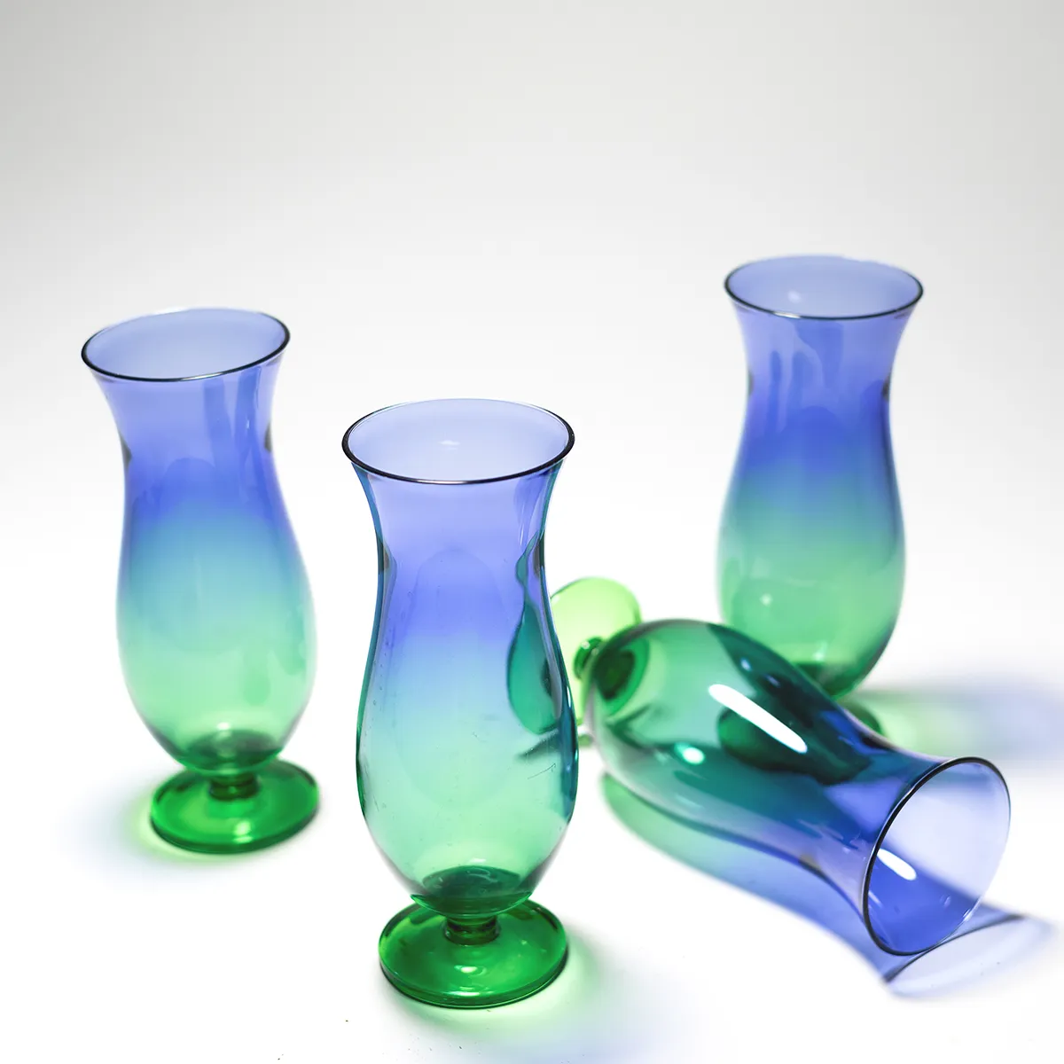 Poolside Plastic Green and Blue Ombre Stemmed Hurricane Glasses
