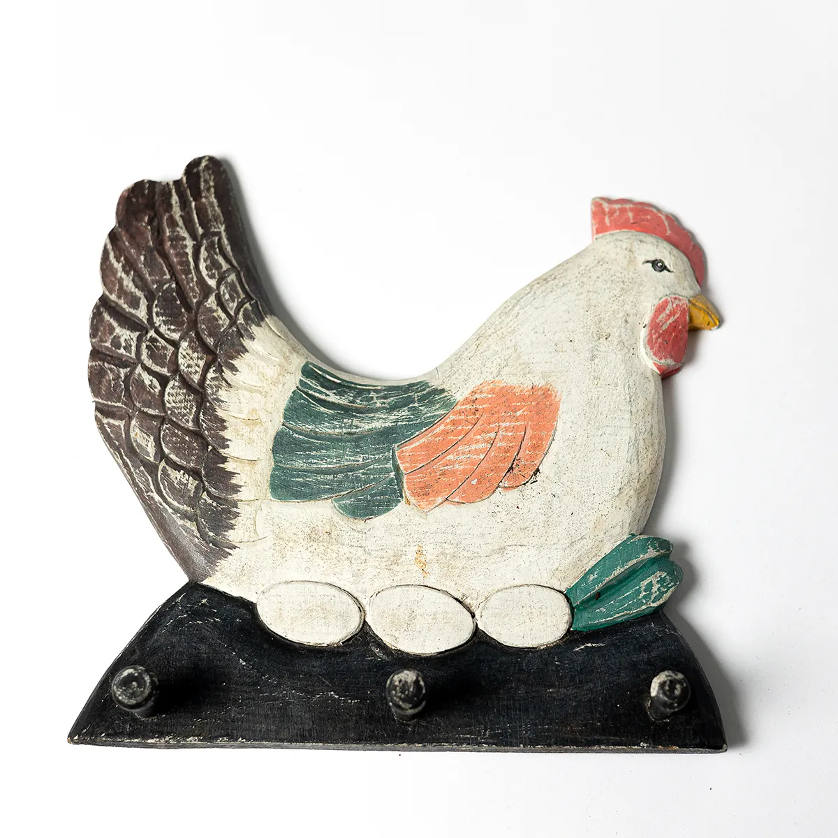 Kitchen Wall Art, Hand Painted Chicken Wall Hanging Rooster, Towel Rack