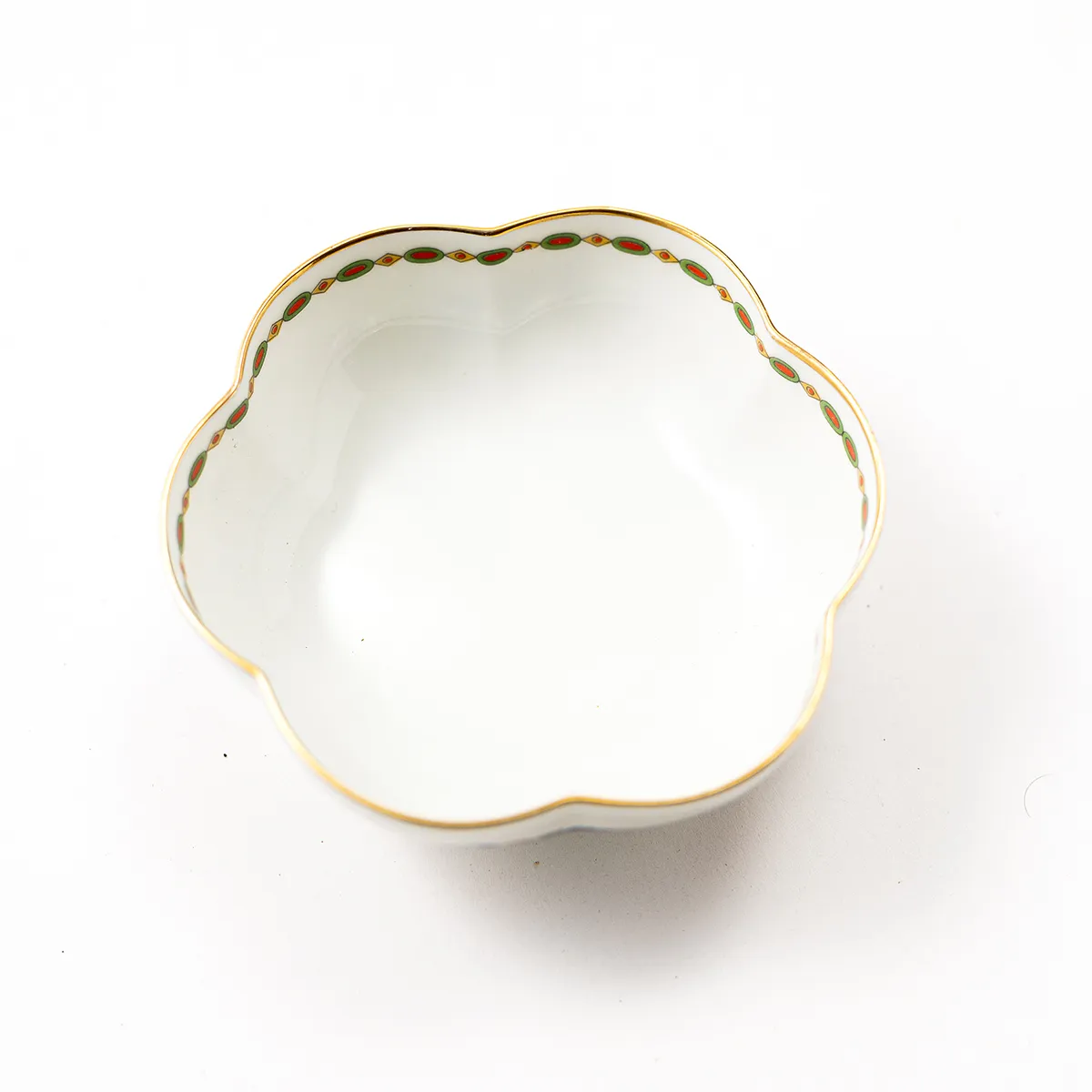 Vintage white with orange blue flowers scalloped edge Vieux China Pattern Melon Bowl - 4.25" x 1.5"