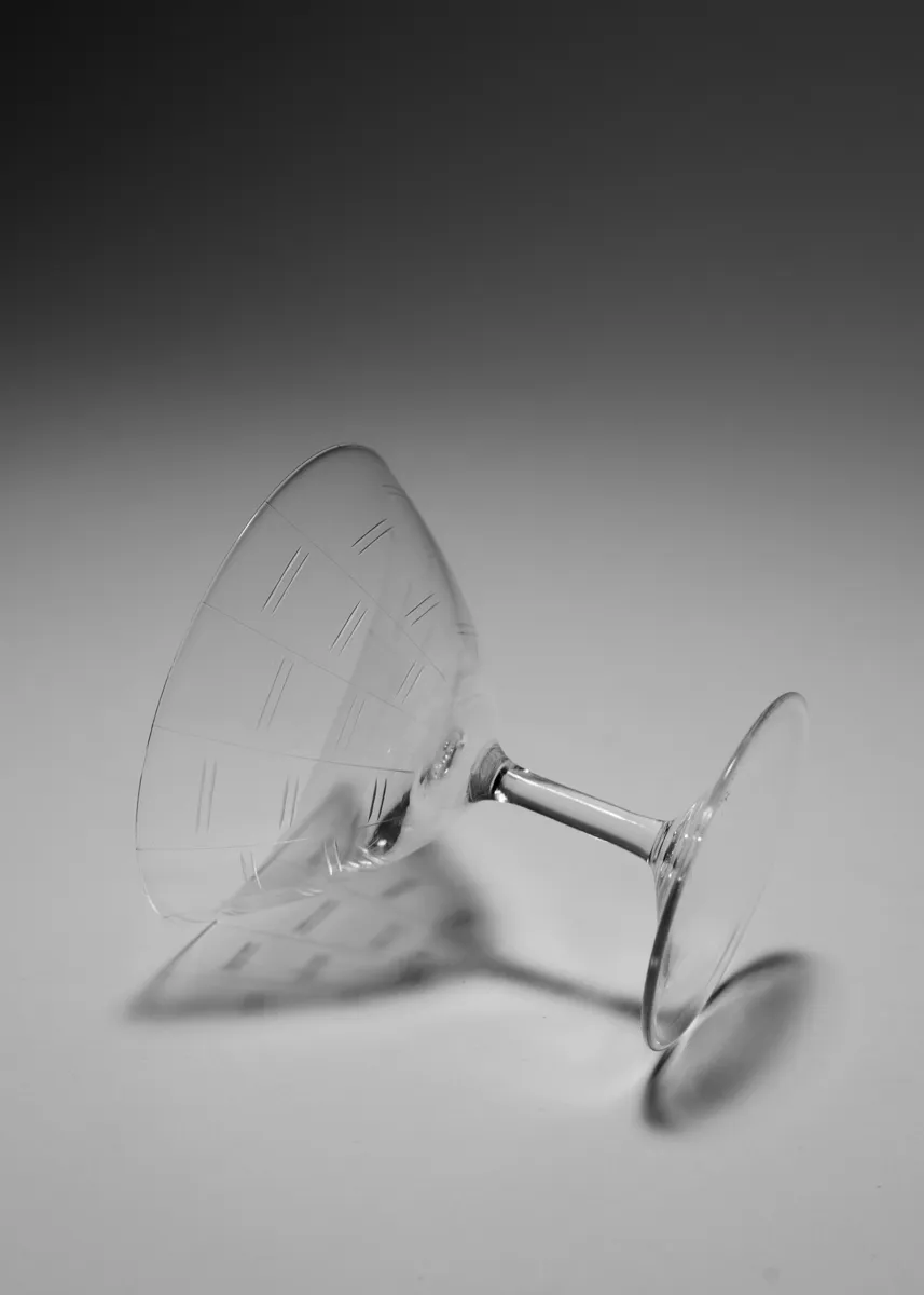 Small Short Clear Martini Glass with Line etched into the bell