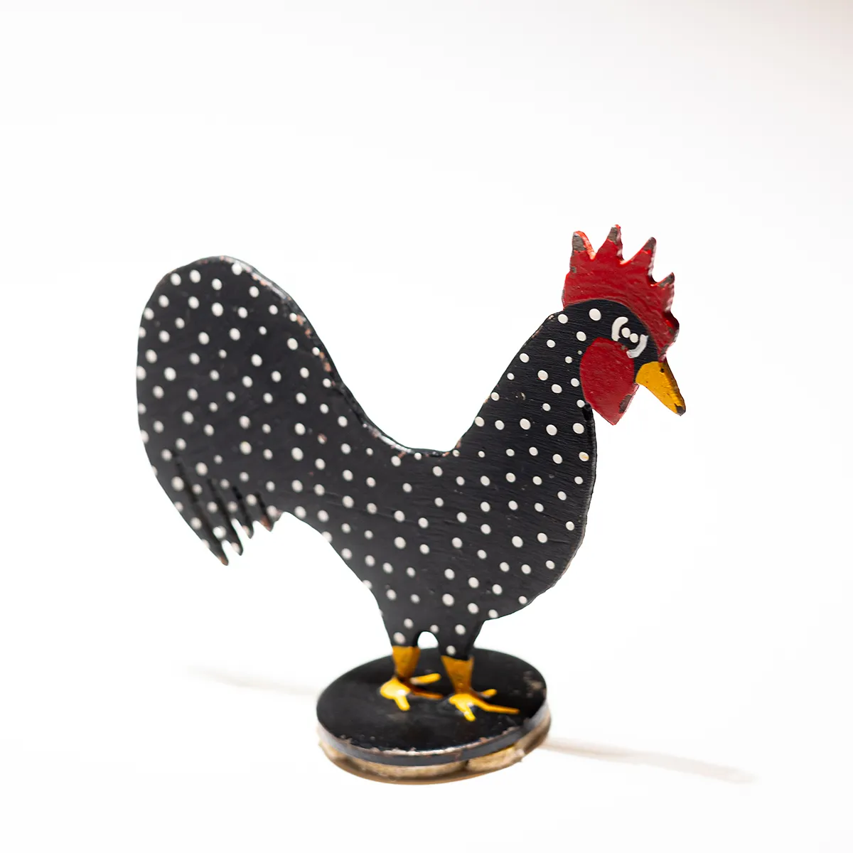 Small  Hand Painted Polka Dot Chicken Iron Door Stop vintage