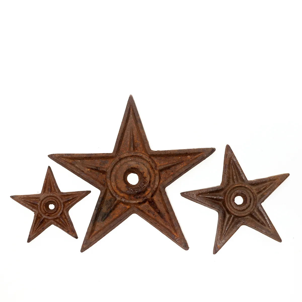 Steel Texas Stars. Rusty, Patina, Various Sizes.Metal Set of 3 Stars Small, Medium, Large