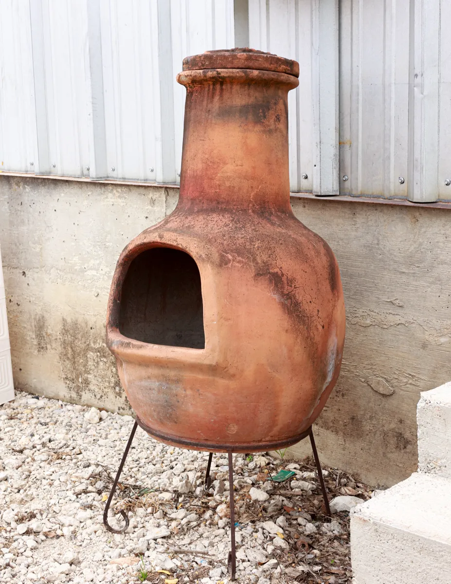 LARGE Clay Outdoor Wood Burning Chiminea Used, Plenty of Patina