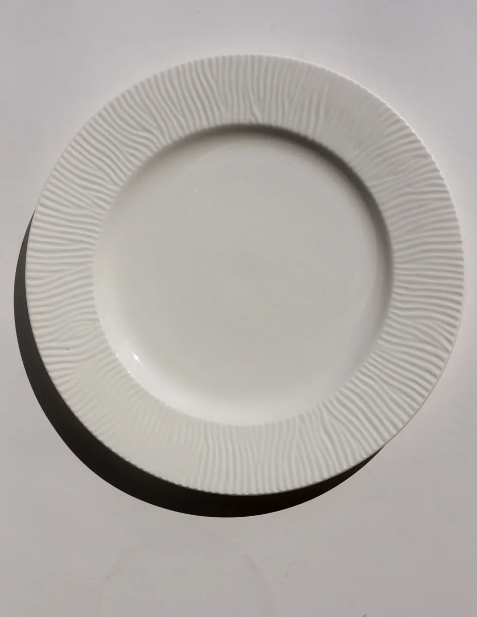 White Dinner Plate with Bamboo Texture around the Rim