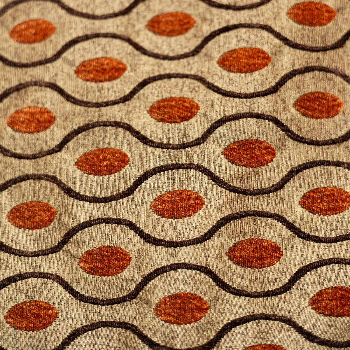 Surface Fabric: Brown and Gold Retro Tapestry Fabric Wavy Design Orange - 56" x 15"
